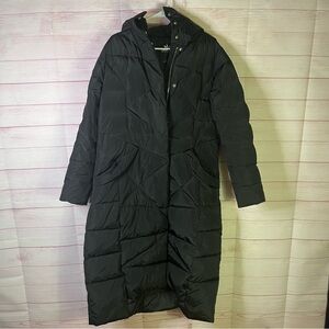 Orolay Black Puffer Down Hooded Two-Way Zipper Snap Closure  Coat Size Medium